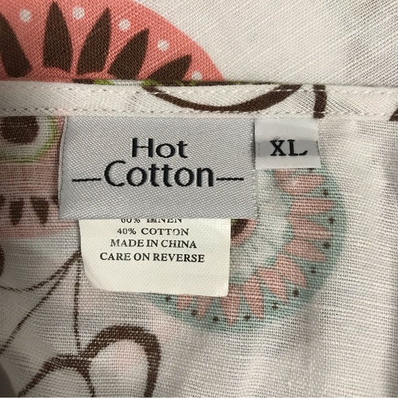 Hot Cotton White Floral Linen Top, XL - Picture 8 of 10